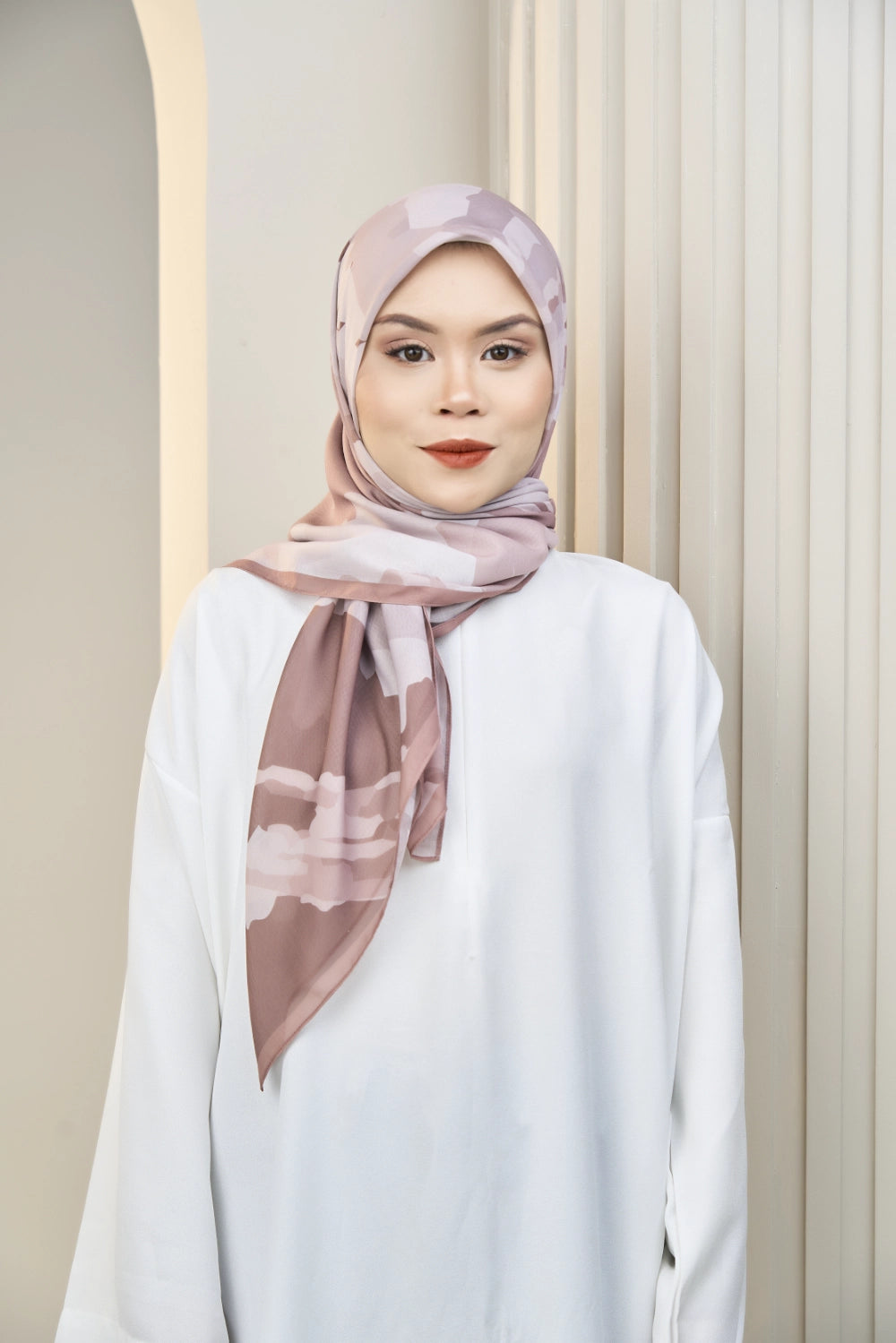 Rosy Brown tudung bawal front view styled — Hana