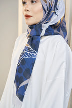 Fern printed bawal tudung side close up — Hana